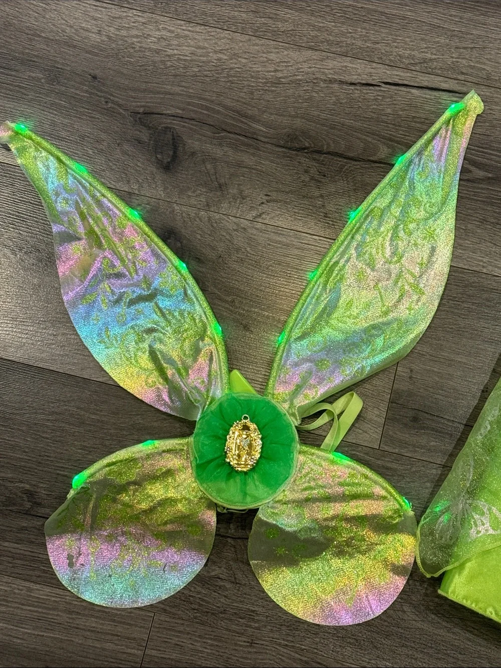Disney Tinkerbell Green Fairy Tulle Dress Costume with Light Up Wings Halloween